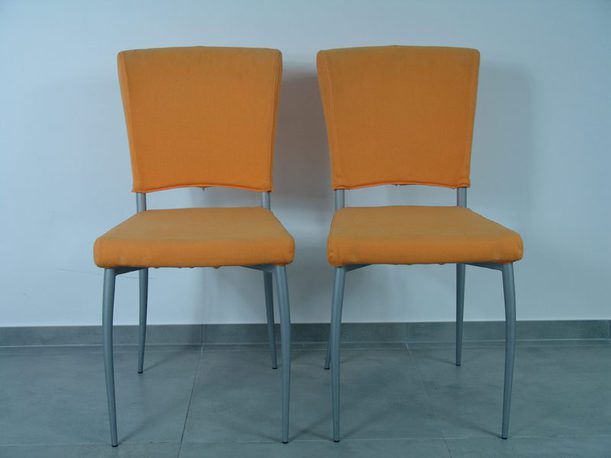 Stuhl, 2er Set, Stoff orange, Gestell Aluminium von der Möbelmarke Softline