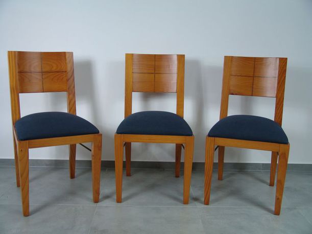 Stuhl Pinie lasiert, 3-er Set, Sitzpolster blau von der Möbelmarke Marktex