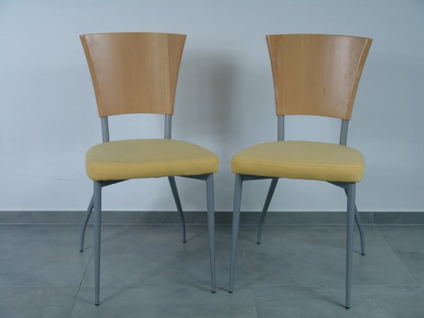 Stuhl, 2er Set, Sitz Stoff gelb, Rücken Buche, Gestell Aluminium von der Möbelmarke Softline