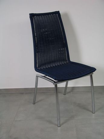 Saleengeflecht Stuhl, Geflecht blau, Gestell Chrom hochglanz  von der Möbelmarke Bacher